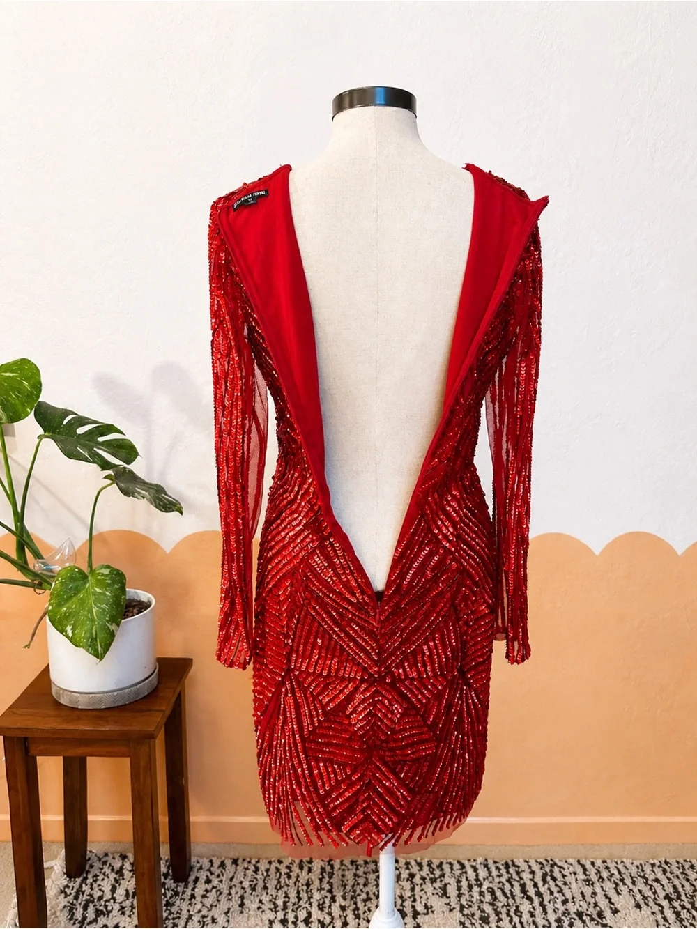 Gianni Bini Red Sloane Sequin Long-Sleeve V-Neck Dress - Picture 8 of 9